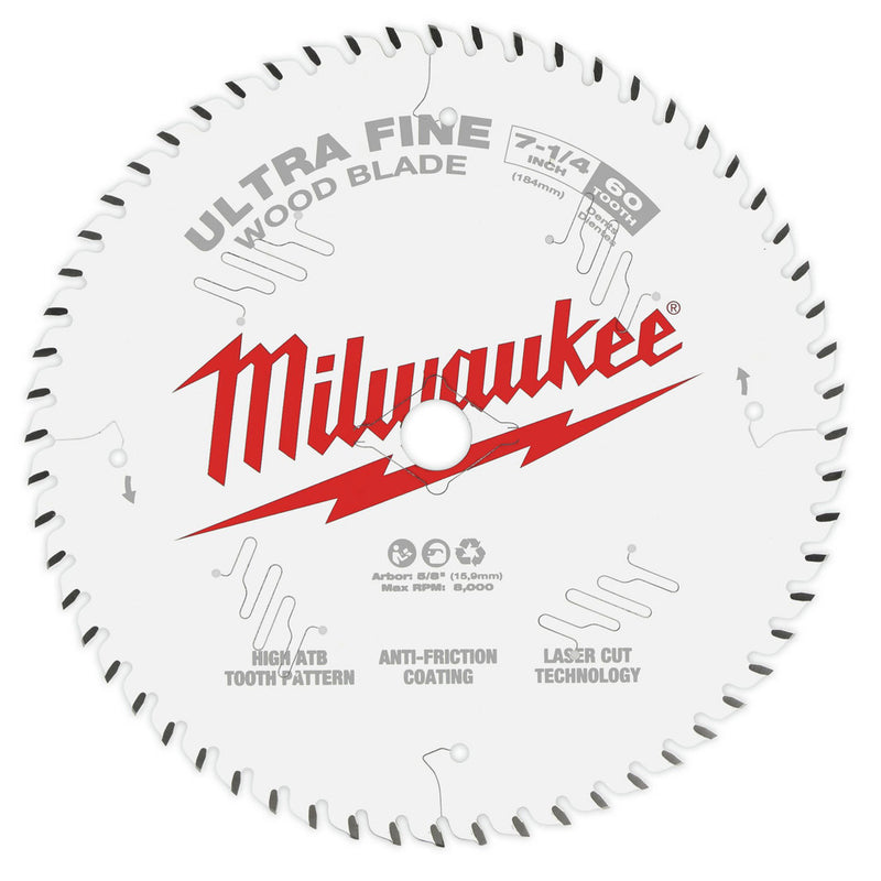 Milwaukee 7-1/4 in. x 60-Tooth Carbide Ultra Fine Finish Circular Saw Blade 48-40-0730