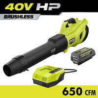 RYOBI 40V HP Brushless Whisper Series 160 MPH 650 CFM Cordless Battery Leaf Blower with 4.0 Ah Battery and Charger RY404014K