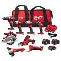 Milwaukee M18 18V Lithium-Ion Cordless Combo Kit (8-Tool) with (3) Batteries, Charger and (2) Tool Bags 2696-28
