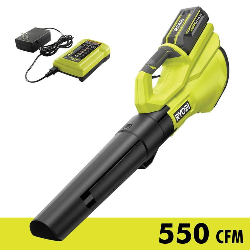RYOBI 40V 120 MPH 550 CFM Cordless Battery Blower With 4.0 Ah Battery and Charger RY40LB01K