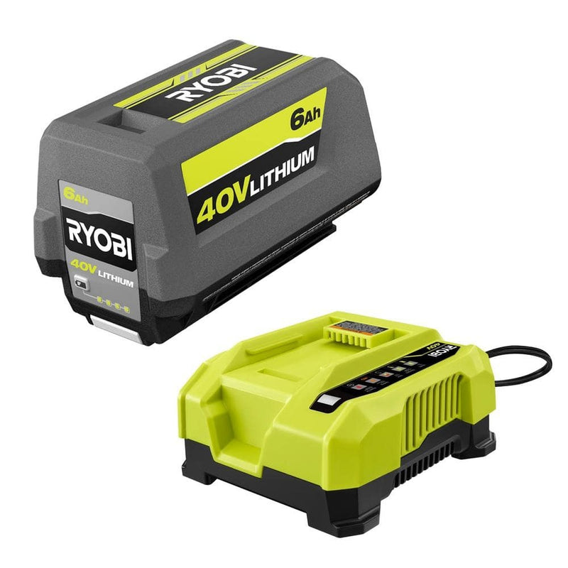 RYOBI 40V Lithium-Ion 6.0 Ah Battery and Rapid Charger Starter Kit OP4060506
