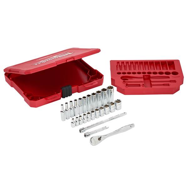Milwaukee 1/4 in. Drive SAE Ratchet and Socket Mechanics Tool Set (26-Piece) 48-22-9404