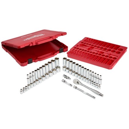 Milwaukee 3/8 in. Drive SAE/Metric Ratchet and Socket Mechanics Tool Set (56-Piece) 48-22-9008