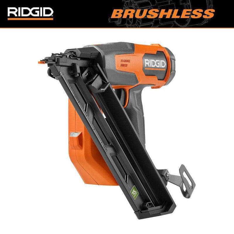 RIDGID 18V Brushless Cordless 15-Gauge Angled Finish Nailer (Tool Only) R09899B