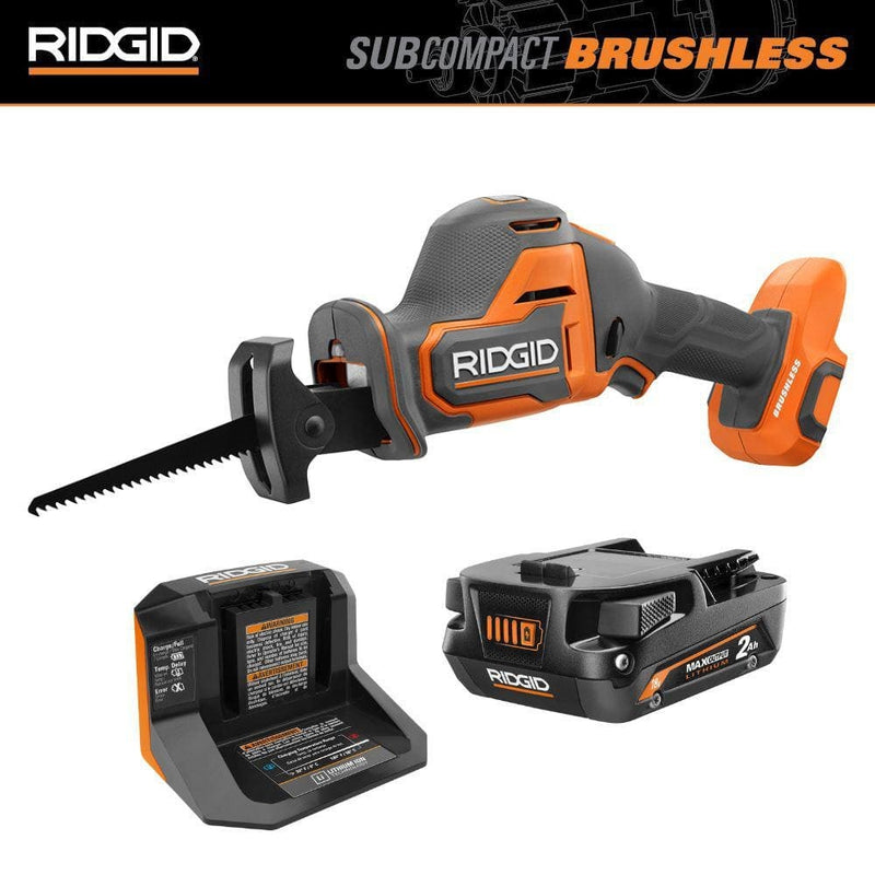 RIDGID 18V SubCompact Brushless Cordless One-Handed Reciprocating Saw Kit with 2.0 Ah Battery and Charger R8648K