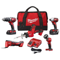 Milwaukee M18 18V Lithium-Ion Cordless Combo Kit (5-Tool) with (2) Batteries, Charger and Tool Bag 2694-25