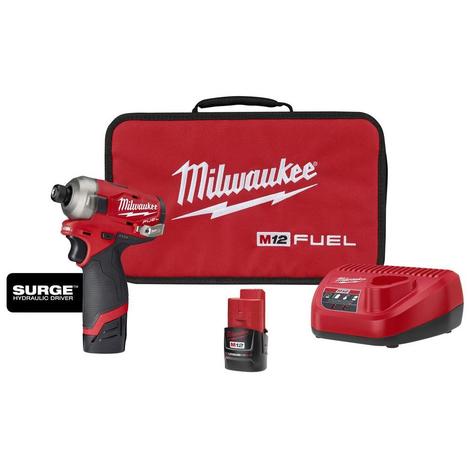 Milwaukee M12 FUEL SURGE 12V Lithium-Ion Brushless Cordless 1/4 in. Hex Impact Driver Compact Kit w/Two 2.0Ah Batteries, Bag 2551-22