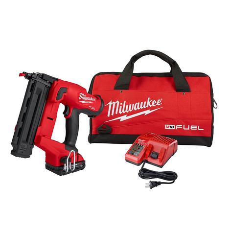 Milwaukee M18 FUEL GEN II 18-Volt 18-Gauge Lithium-Ion Brushless Cordless Brad Nailer Kit with One 2.0 Ah Battery, Charger and Bag 2746-21CT