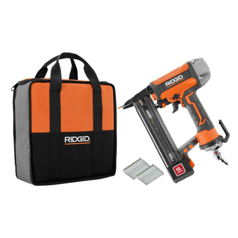 RIDGID Pneumatic 18-Gauge 1-1/2 in. Finish Stapler with Contractor's Bag R150FSF