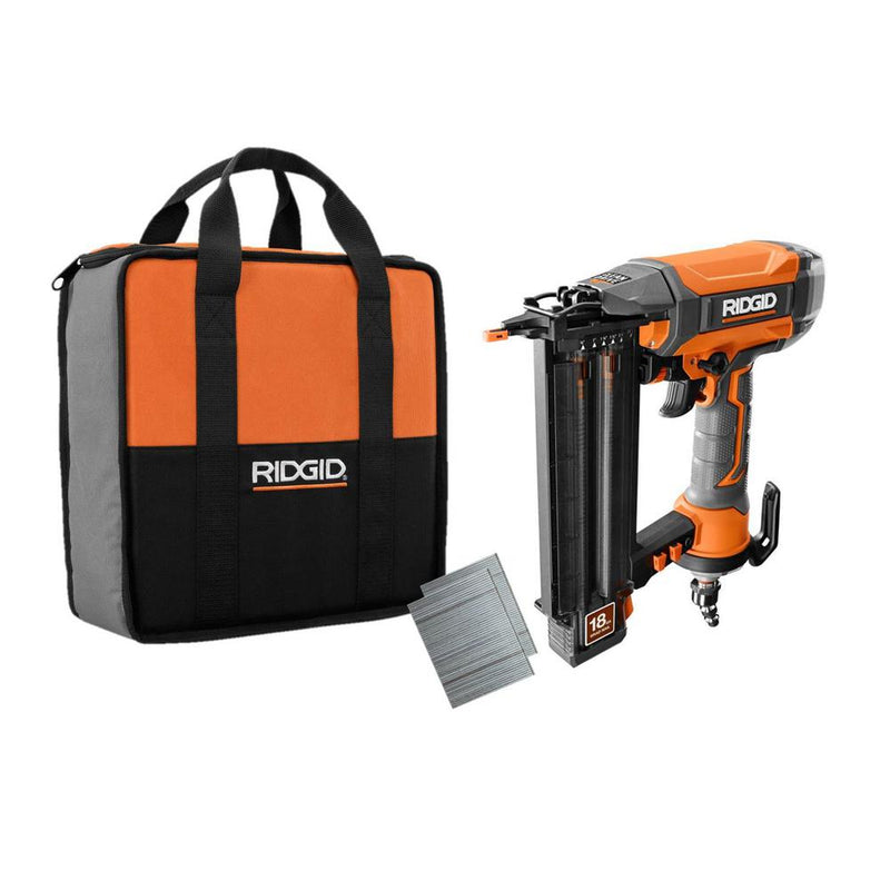 RIDGID Pneumatic 18-Gauge 2-1/8 in. Brad Nailer with CLEAN DRIVE Technology, and Tool Bag R213BNF
