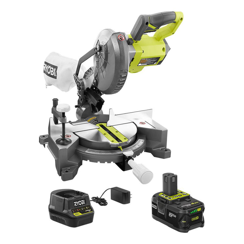 RYOBI 18V ONE+ Cordless 7-1/4 in. Compound Miter Saw with 4.0 Ah Lithium-Ion Battery and 18V Charger P553KN