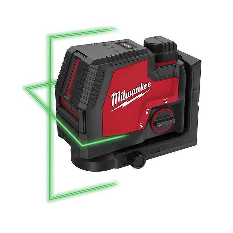Milwaukee 100 ft. REDLITHIUM Lithium-Ion USB Green Rechargeable Cross Line Laser Level with Charger 3521-21
