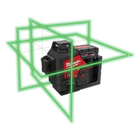 Milwaukee M12 12-Volt Lithium-Ion Cordless Green 250 ft. 3-Plane Laser Level Kit with One 4.0 Ah Battery, Charger and Case 3632-21