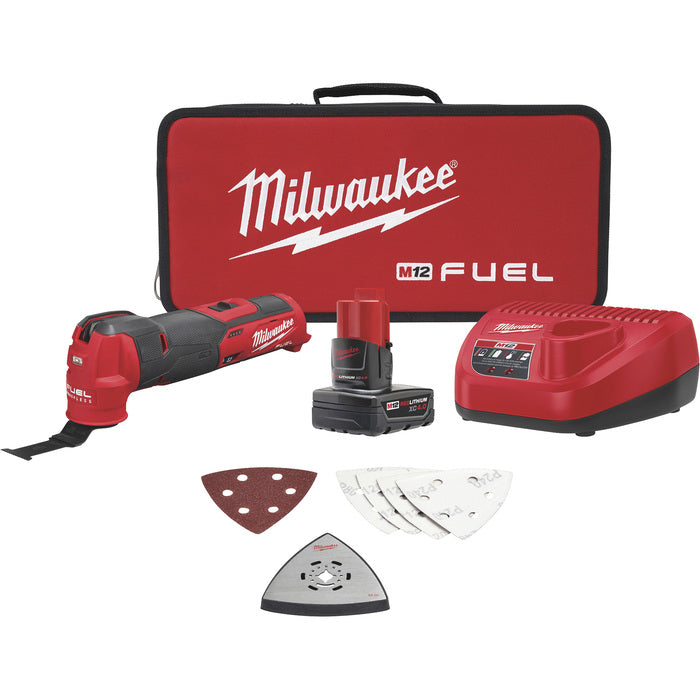 Milwaukee M12 FUEL 12V Lithium-Ion Cordless Oscillating Multi-Tool Kit with 4.0 Ah Battery, Charger, Accessories and Tool Bag 2526-21XC