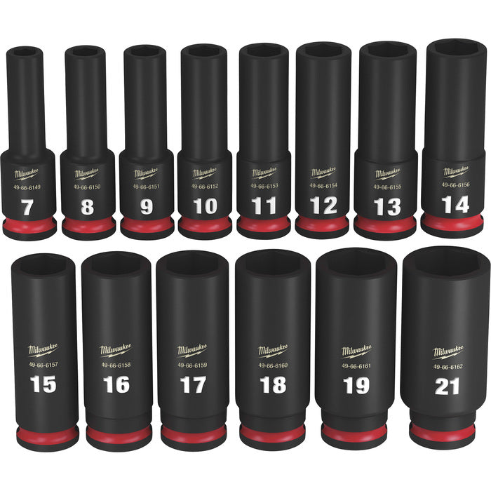 Milwaukee SHOCKWAVE 3/8 in. Drive Metric Deep Well 6 Point Impact Socket Set (14-Piece) 49-66-7008