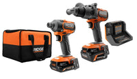 RIDGID 18V Brushless Cordless 2-Tool Combo Kit with Hammer Drill, Impact Driver, (2) Batteries, Charger, and Bag R9208
