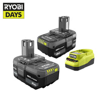 RYOBI ONE+ 18V Lithium-Ion 4.0 Ah Battery (2-Pack) and Charger Kit PSK006