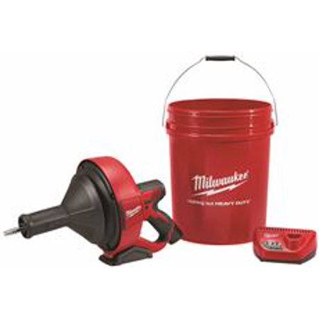 Milwaukee M12 12-V Lithium-Ion Cordless Drain Snake Auger W/ (1) 1.5Ah Battery, 5/16 in. x 25 ft. Cable, Charger, & 5 Gal. Bucket 2571-21