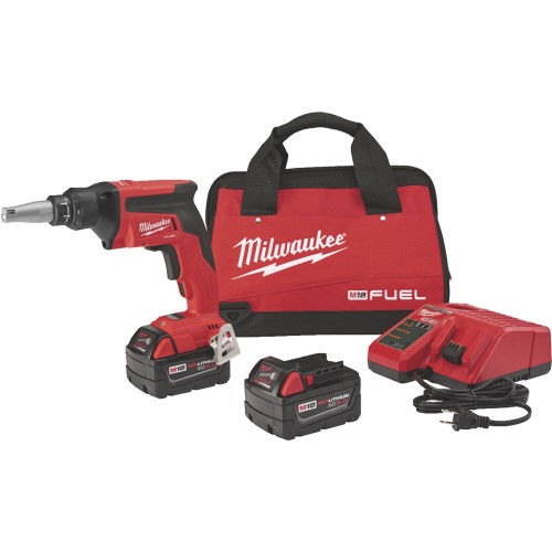 Milwaukee M18 FUEL 18V Lithium-Ion Brushless Cordless Drywall Screw Gun Kit with (2) 5.0Ah Batteries, Charger and Tool Bag 2866-22