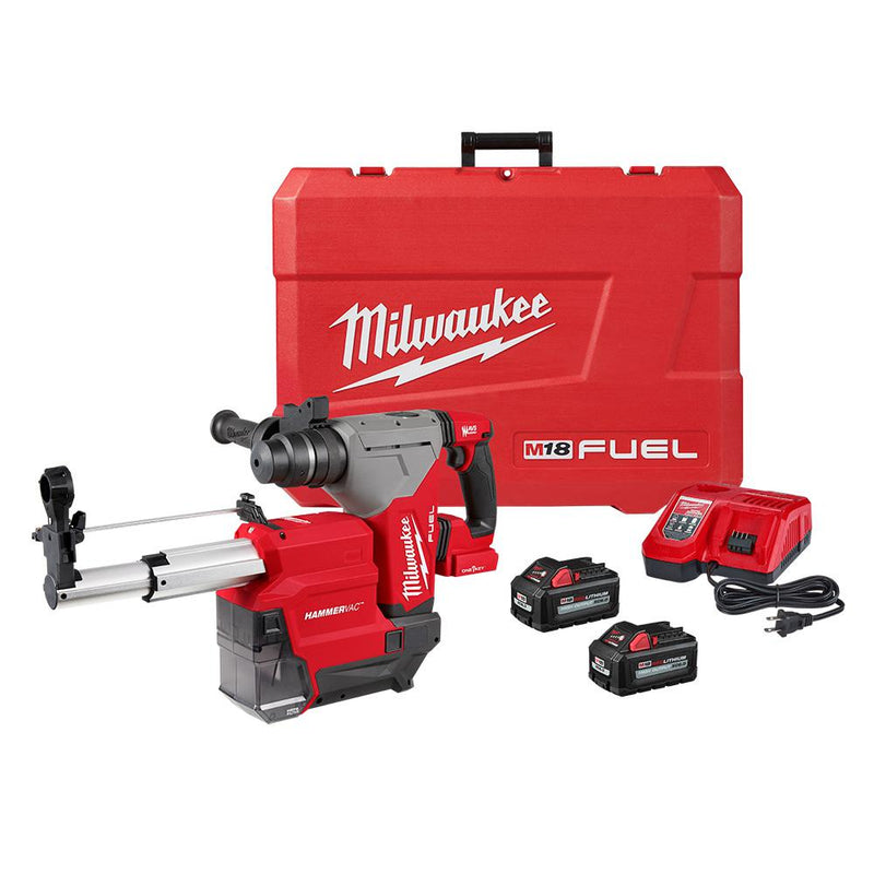Milwaukee M18 FUEL 18V Lithium-Ion Brushless 1-1/8 in. Cordless SDS-Plus Rotary Hammer/Dust Extractor Kit, Two 6.0Ah Batteries 2915-22DE