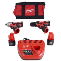 Milwaukee M12 12V Lithium-Ion Cordless Drill Driver/Impact Driver Combo Kit with Two 1.5Ah Batteries, Charger and Bag (2-Tool) 2494-22
