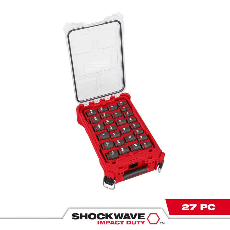 Milwaukee SHOCKWAVE Impact-Duty 1/2 in. Drive Metric and SAE Standard Impact PACKOUT Socket Set (27-Piece) 49-66-6804