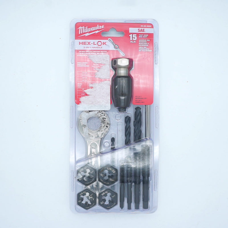 Milwaukee SAE Tap and Die Set w/Hex-LOK 2-in-1 Handle (15-Piece) 49-22-5602