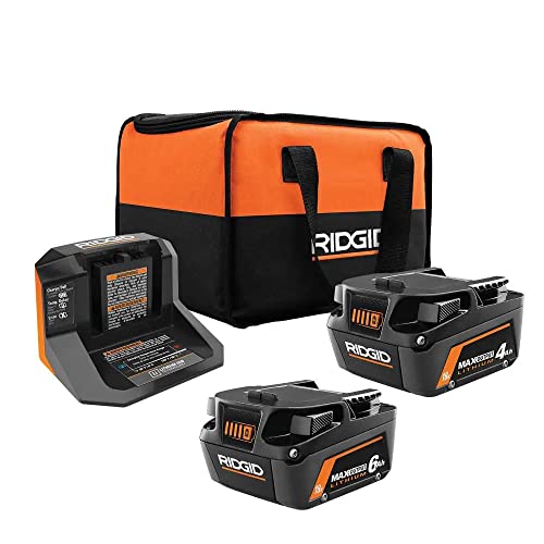 RIDGID 18V 6.0 Ah and 4.0 Ah MAX Output Lithium-Ion Batteries and Charger Kit with Bag AC840060SB1