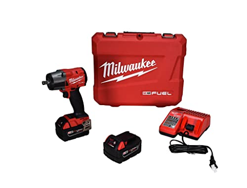 Milwaukee M18 FUEL 18V Lithium-Ion Brushless Cordless 1/2 in. Mid-Torque Impact Wrench with Friction Ring Kit, Resistant Batteries 2962-22R
