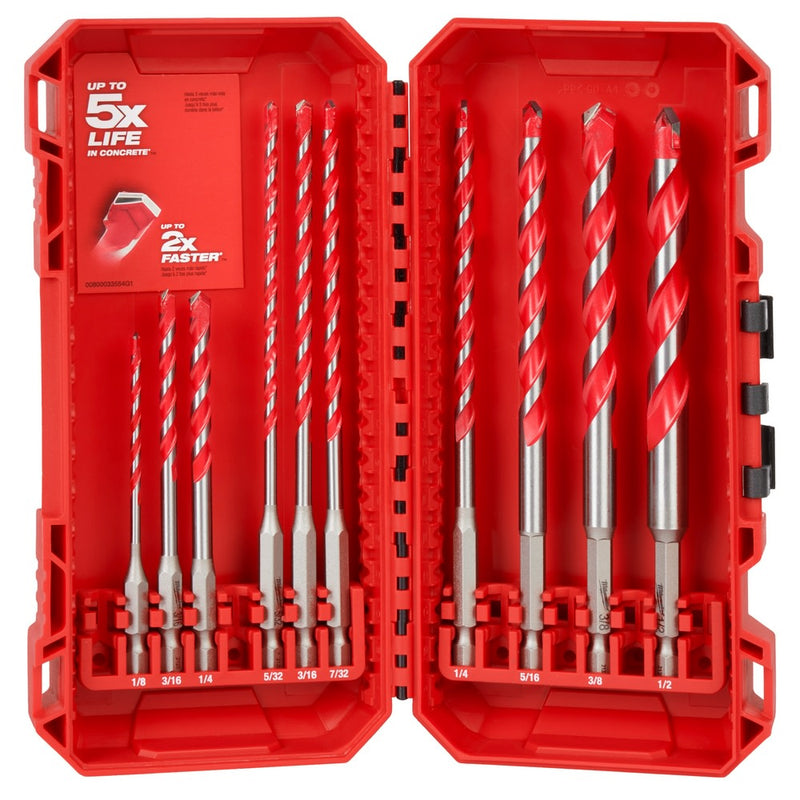 Milwaukee SHOCKWAVE Carbide Hammer Drill Bit Set. (10-Piece) 48-20-9058