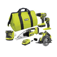 RYOBI ONE+ 18V Cordless 5-Tool Combo Kit with (2) 1.5 Ah Batteries, Charger, and Tool Bag PCL1503K2