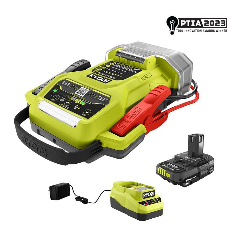 RYOBI ONE+ 18V Cordless 1600A Jump Starter with LED Work Light Kit with 2.0 Ah Battery and Charger P7110