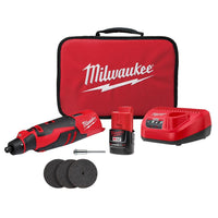 Milwaukee M12 12V Lithium-Ion Cordless Brushless Rotary Tool with (1) 2.0 Ah Battery Pack and Charger 2525-21