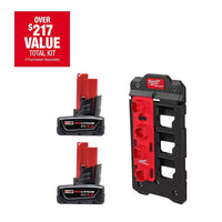 Milwaukee M12 12V Lithium-Ion XC Extended Capacity 4.0 Ah Battery 2-Pack W/PACKOUT Compact Wall Plate & M12 Battery Rack 48-11-2442PO