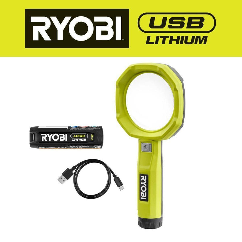RYOBI USB Lithium Cordless 200 Lumens Magnifying Light Kit with 2.0 Ah Battery and USB Charging Cable FVL55K