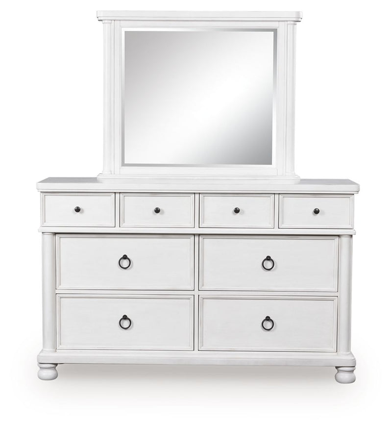 Rowlenstown - 3 Pc. - Queen Poster Bed, Dresser And Mirror - Antique White
