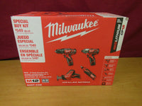 Milwaukee M12 12V Lithium-Ion Cordless 4-Tool Combo Kit with (2) Compact 1.5Ah Batteries and Charger 2497-24H