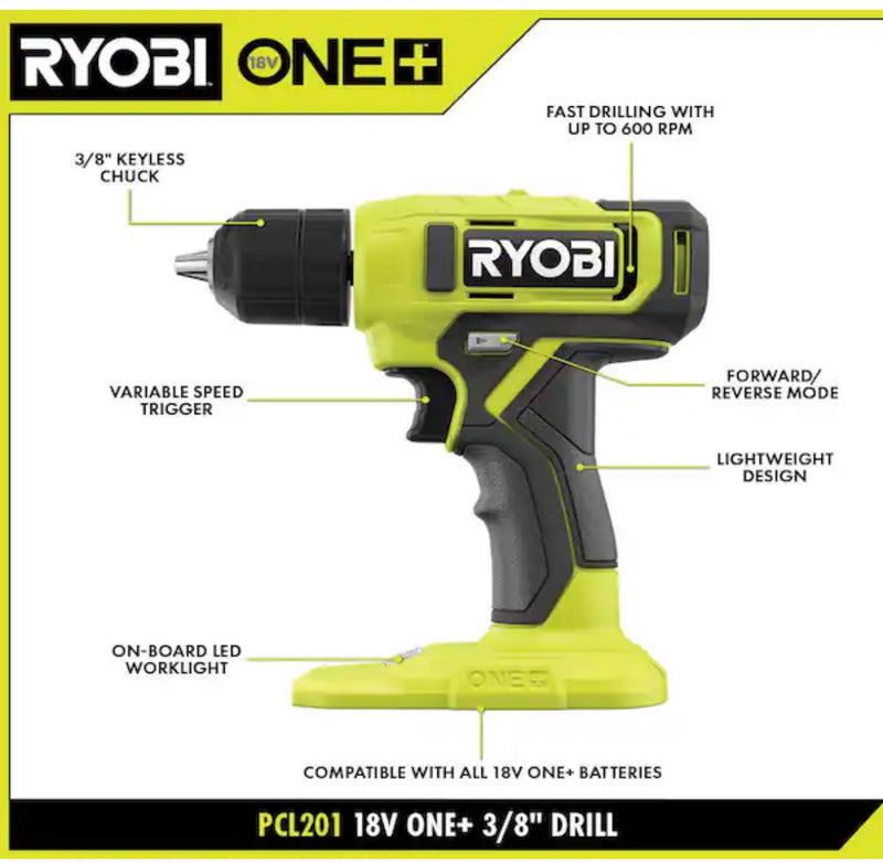 RYOBI ONE+ 18V Cordless 3/8 in. Drill/Driver  PCL201B