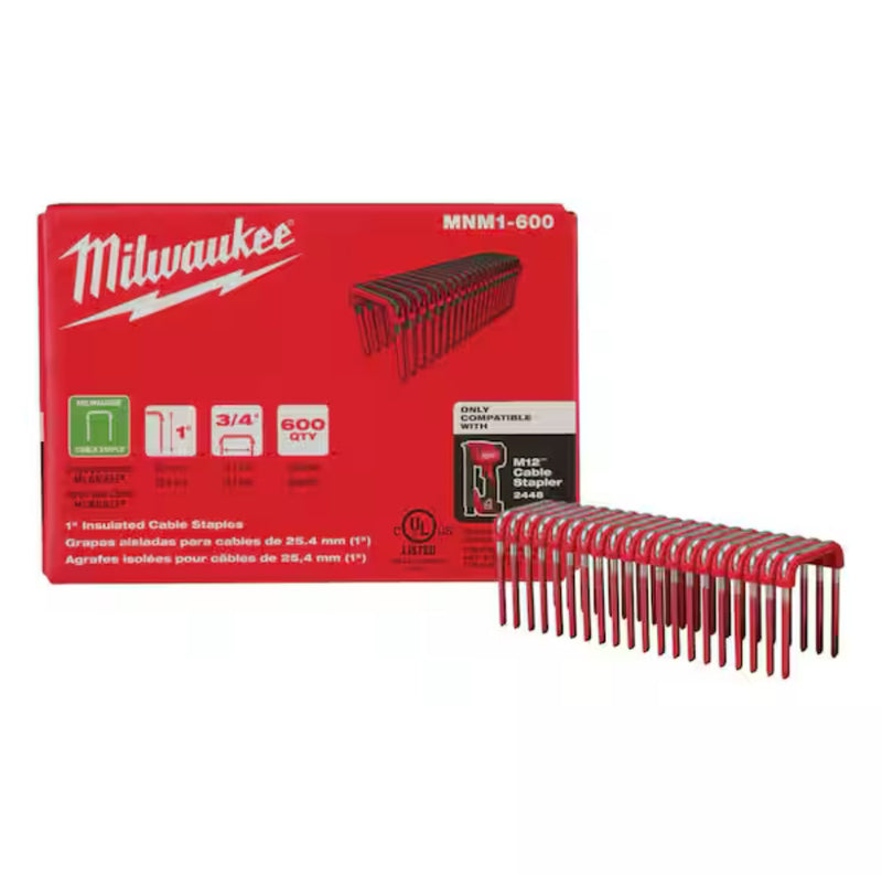 Milwaukee 1 in. Insulated Cable Staples for M12 Cable Stapler (600 Per Box) MNM1-600