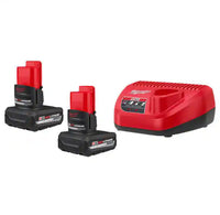 Milwaukee M12 12V Lithium-Ion XC High Output 5.0 Ah Battery Pack (2-Pack) Starter Kit with Charger 48-59-2450P